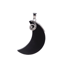 242018210168 Pendant schungite (rod.), moon (40 x 16mm), 5,0cm, rhodium plated | Marco Schreier