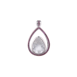 242018210172 Pendant Rock Crystal, drop with Ruby, 3,5cm, rhodium plated | Marco Schreier