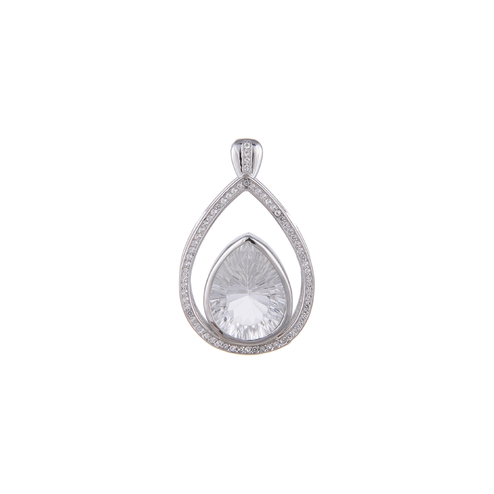 Pendant Rock Crystal, drop with topaz, 3,5cm, rhodium plated