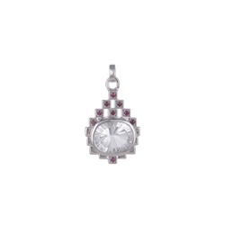 242018210174 Pendant Rock Crystal, Oval with Ruby, 2,7cm, rhodium plated | Marco Schreier