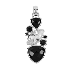 242018210176 Pendant Onyx faceted, Topaz white, Spinel black, 4,7cm, rhodium plated | Marco Schreier