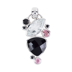 242018210177 Pendant Onyx trillion, Topaz white, Tourmaline pink, Spinel black, 4,2cm, rhodium plated | Marco Schreier