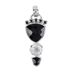 242018210178 Pendant Onyx trillion, Topaz white, Spinel, 4,5cm, rhodium plated | Marco Schreier