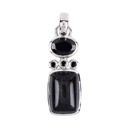 242018210180 Pendant, silver shine obsidian, Spinel (black), 3,5cm, rhodium plated | Marco Schreier