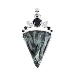 242018210184 Pendentif triangle en séraphinite, Topaze blanche, Spinelle noire, 5,8cm, rhodié | Marco Schreier