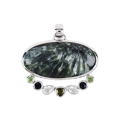 242018210185 Pendant serafinite oval, topaz, tourmaline, 4.1 cm, rhodiniert | Marco Schreier