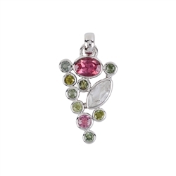 242018210189 Pendant tourmaline pink, Topaz white, Peridote, 3,6cm, rhodium plated | Marco Schreier