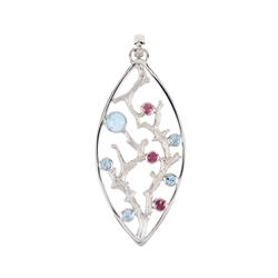 242018210197 Pendant coral branches with Larimar, tourmaline, topaz, 7,6cm, rhodium plated | Marco Schreier