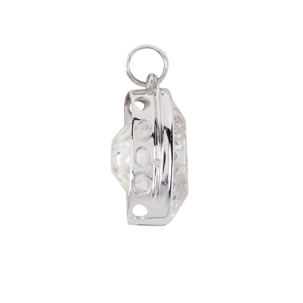 Pendentif Cristal de roche ovale facetté (19 x 14mm), 2,8cm, rhodié, Concave Cut