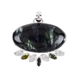 242018210203 Pendant serafinite oval, topaz and tourmaline marquise, 4.5 x 4.3 cm, rhodiniert | Marco Schreier