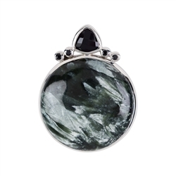 242018210204 Pendentif Serafinite rond, trillion d'Onyx, Spinelle noire, 4,1cm, rhodié | Marco Schreier