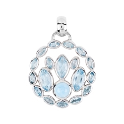 242018210214 Pendant Topaz blue Marquise, Larimar, 4,0cm, rhodium plated | Marco Schreier