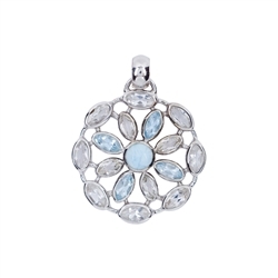 242018210275 Pendant white and blue Topaz marquise, Larimar, 4,6cm, rhodium plated | Marco Schreier