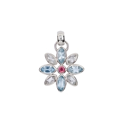 242018210278 Pendant flower Topaz white and blue, 4,0cm, rhodium plated | Marco Schreier