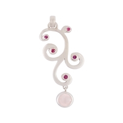 242018210332 Pendant tendril, Rose Quartz, Ruby, 5,7cm, rhodium plated | Marco Schreier