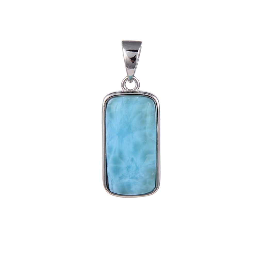 Larimar pendant, rectangle (8 x 16mm), 2.2cm, rhodiniert