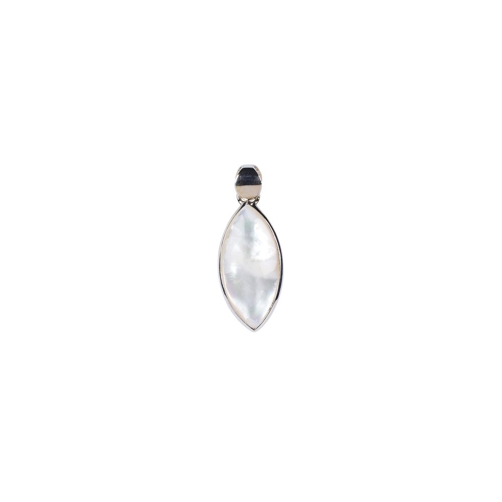 Pendant Mother of Pearl (light) Marquise, 2,5cm, rhodium plated