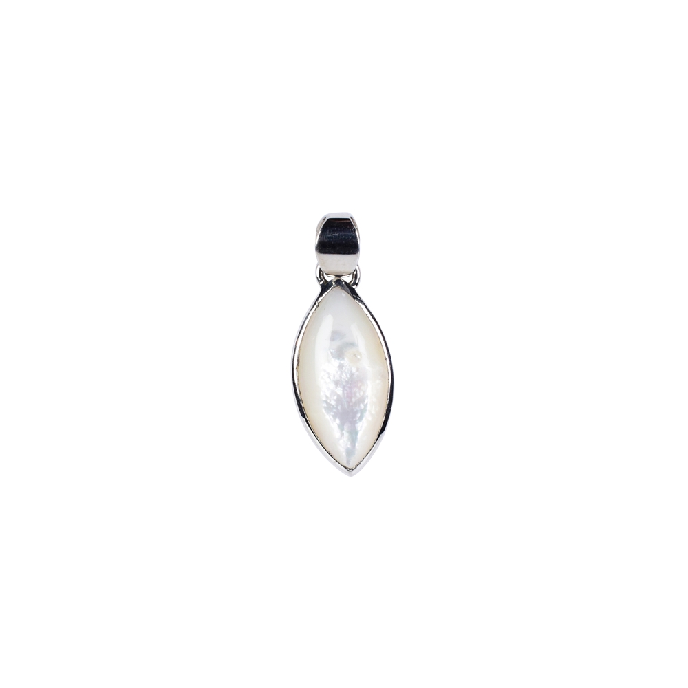 Pendant Mother of Pearl (light) Marquise, 3.5cm, rhodium plated