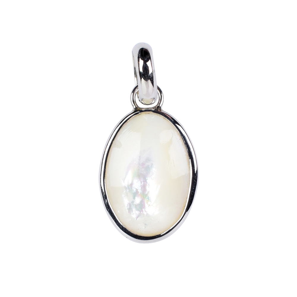 Pendant Mother of Pearl (light) oval, 2.8cm, rhodium plated