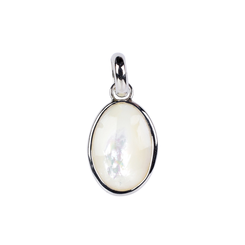 Pendant Mother of Pearl (light) oval, 2.3cm, rhodium plated