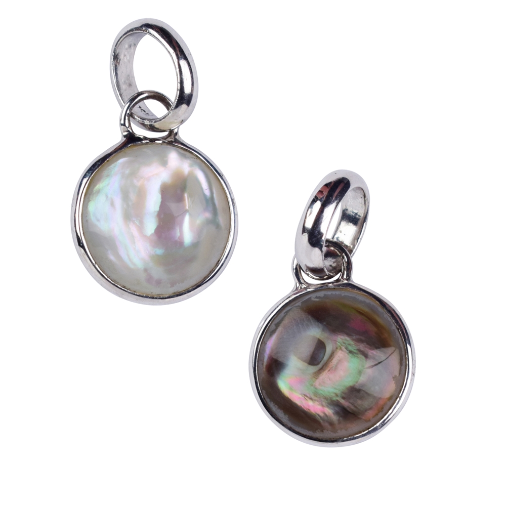 Mother of Pearl pendant (light/dark) round, 2,3cm, rhodium plated 