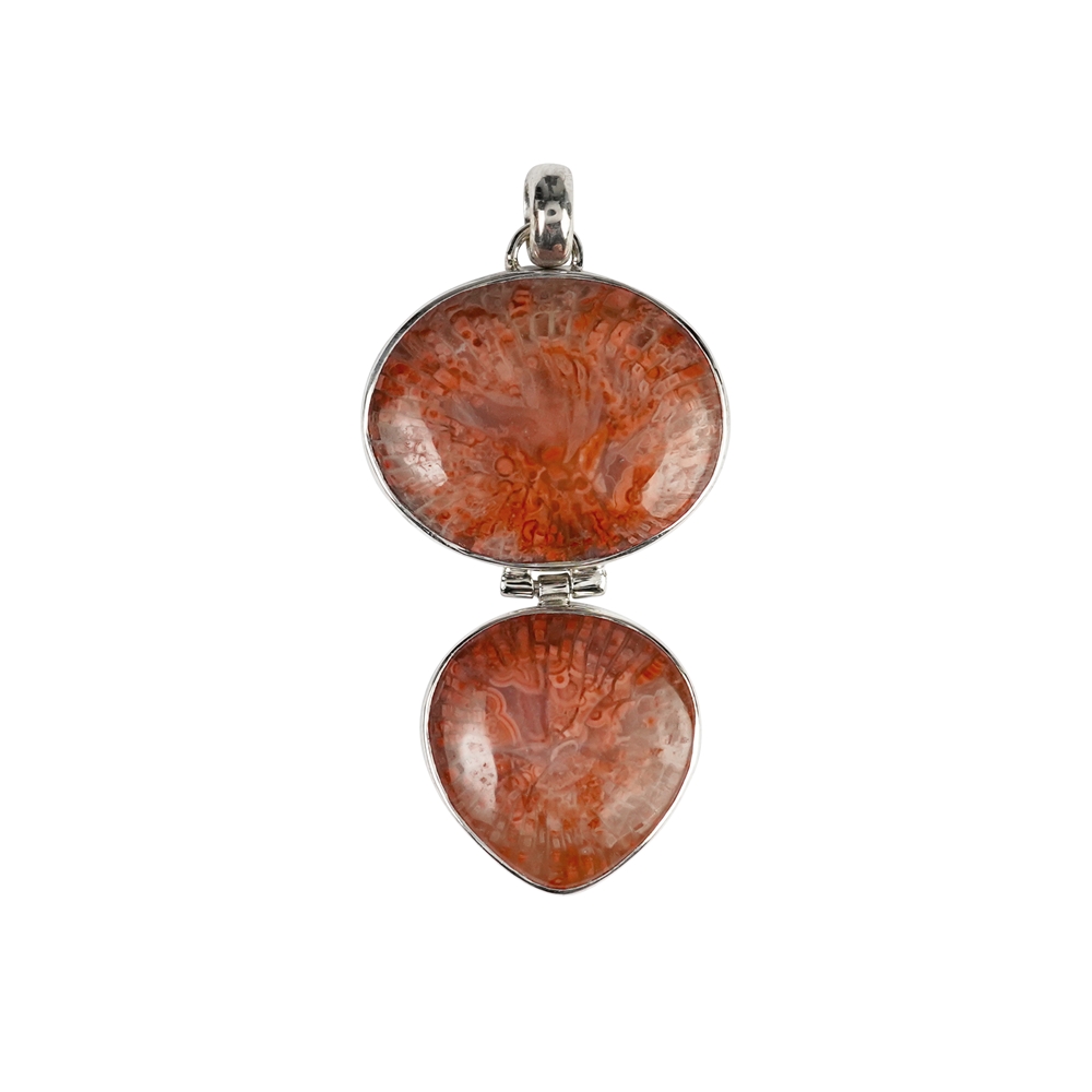 Pendant, horn coral (20mm 18mm), 4,8cm, rhodium plated