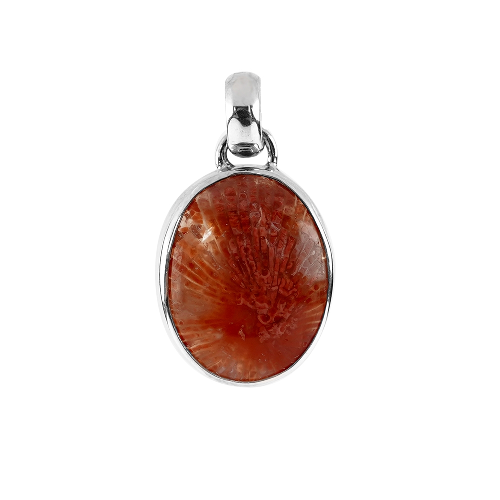 Pendant, horn coral (11 x 9mm), 2,0cm, rhodium plated