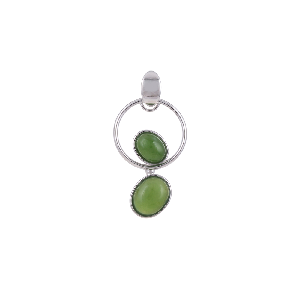 Pendant Nephrite jade, oval in circle, 3,6cm, rhodium plated