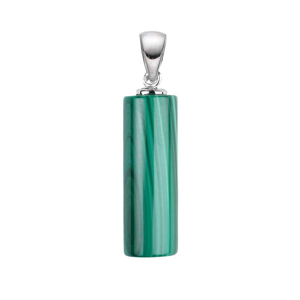 Pendentif Malachite (stab.) cylindre (30 x 10mm), 4,0cm, rhodié