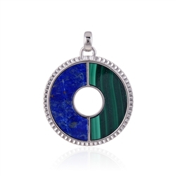 242018220370 Pendant Malachite, Lapis Lazuli, half round (25 x 12mm), 3,6cm, rhodium plated | Marco Schreier