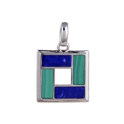 242018220371 Pendant Malachite, Lapis Lazuli rectangles (10 x 4mm), 2,6cm, rhodium plated | Marco Schreier