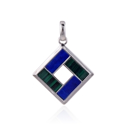 242018220372 Pendant Malachite, Lapis Lazuli rectangles (10 x 4mm), 3,3cm, rhodium plated | Marco Schreier