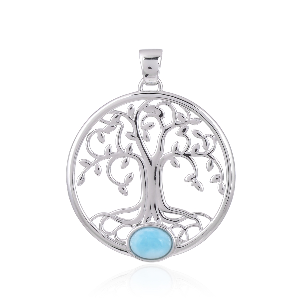 Larimar pendant, tree of life, 4.1 cm, rhodiniert