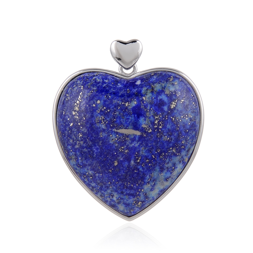 Lapis Lazuli pendant, heart (28 x 32mm), 4.0cm, rhodiniert