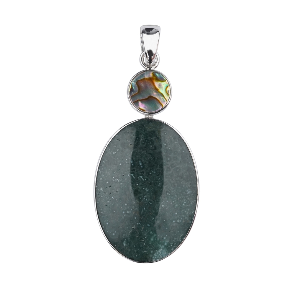 Chalcedony (green) oval pendant (35 x 24mm), Paua Shell, 5.8cm, rhodiniert | Marco Schreier