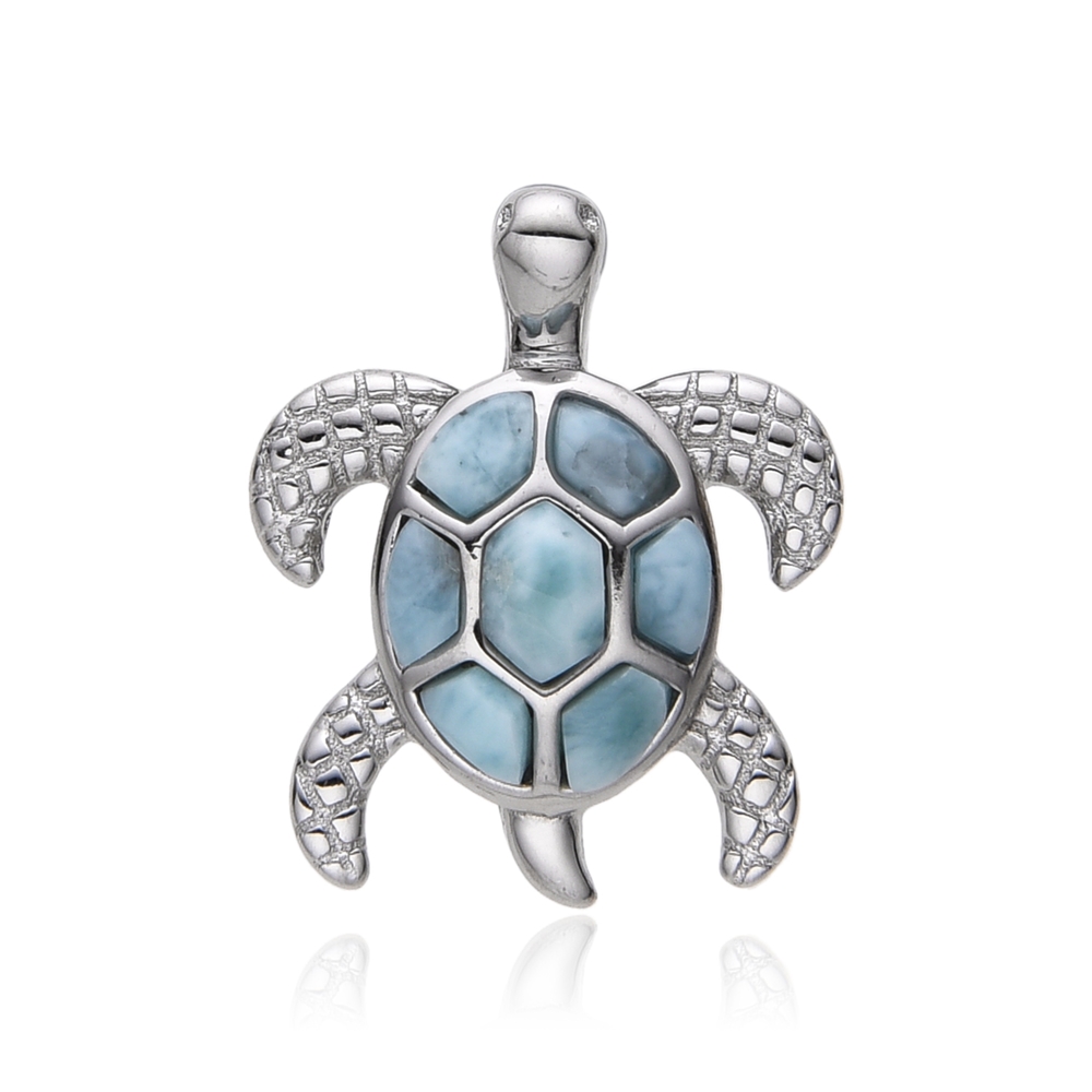 Pendentif Larimar, tortue, 1,5cm, rhodié