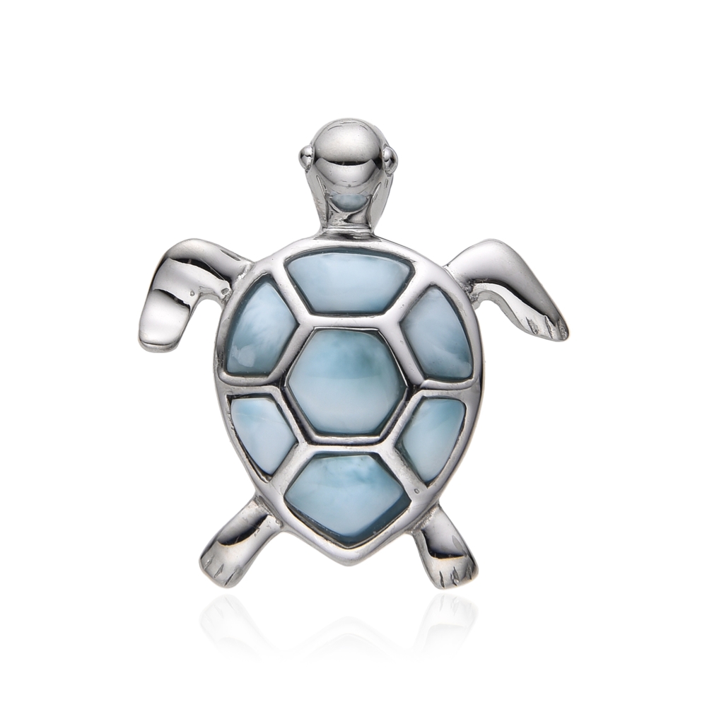 Pendentif Larimar, tortue, 2,5cm, rhodié