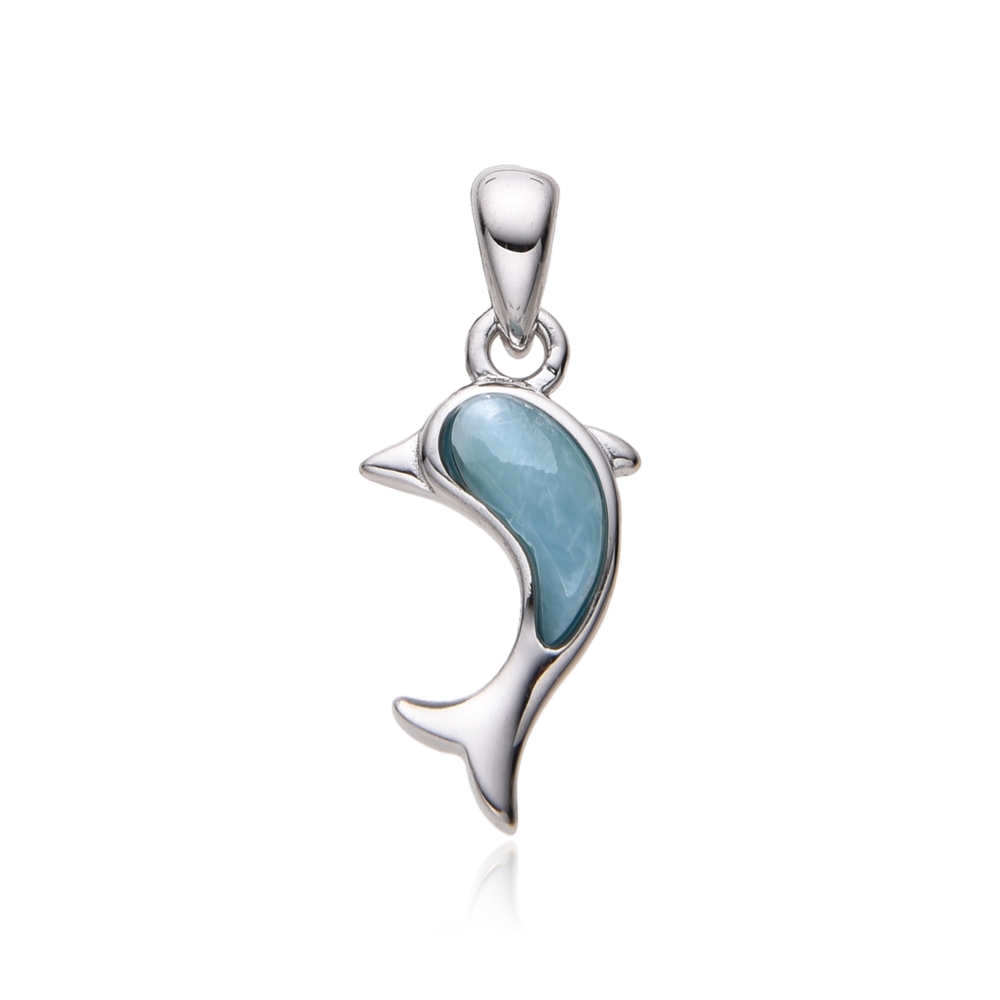 Larimar pendant, dolphin, 1.3 cm, rhodiniert