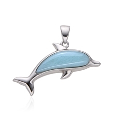 242018240043 Larimar pendant, dolphin, 3.2 cm, rhodiniert | wholesaler gems & healing stones