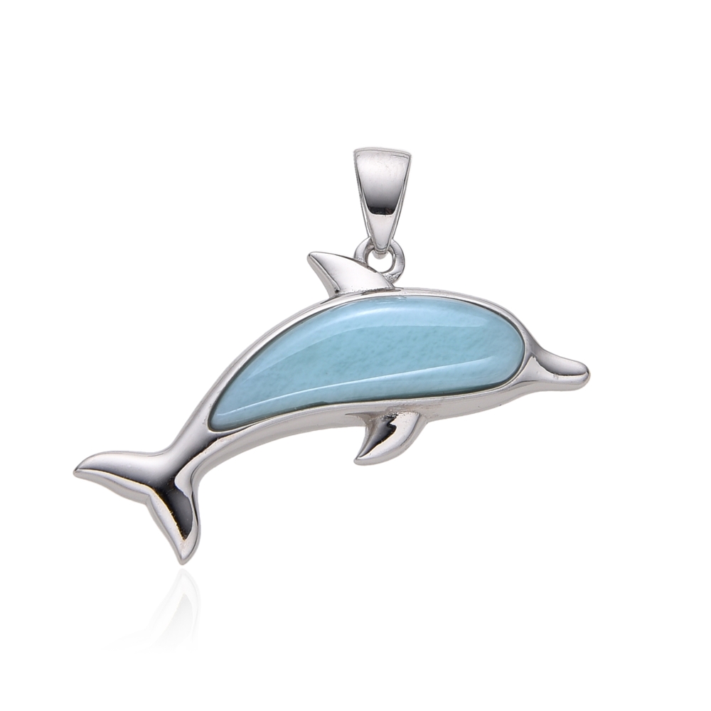 Larimar pendant, dolphin, 3.2 cm, rhodiniert