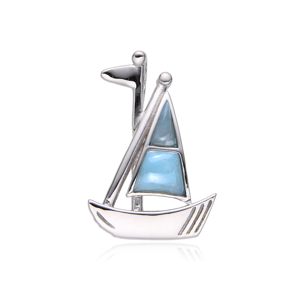 Pendentif Larimar, voilier, 2,5cm, rhodié