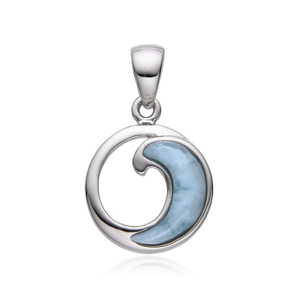 Larimar pendant, wave, 2.3 cm, rhodiniert