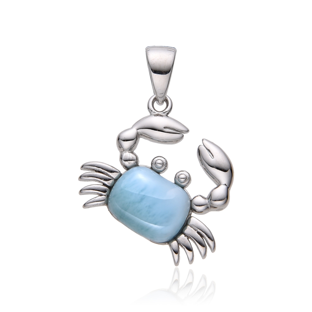 Pendentif Larimar, crabe, 1,9cm, rhodié