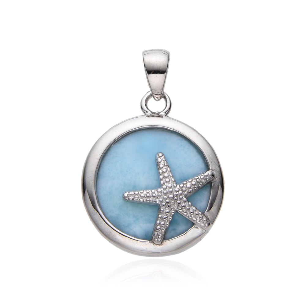 Larimar pendant, starfish, 2.6 cm, rhodiniert