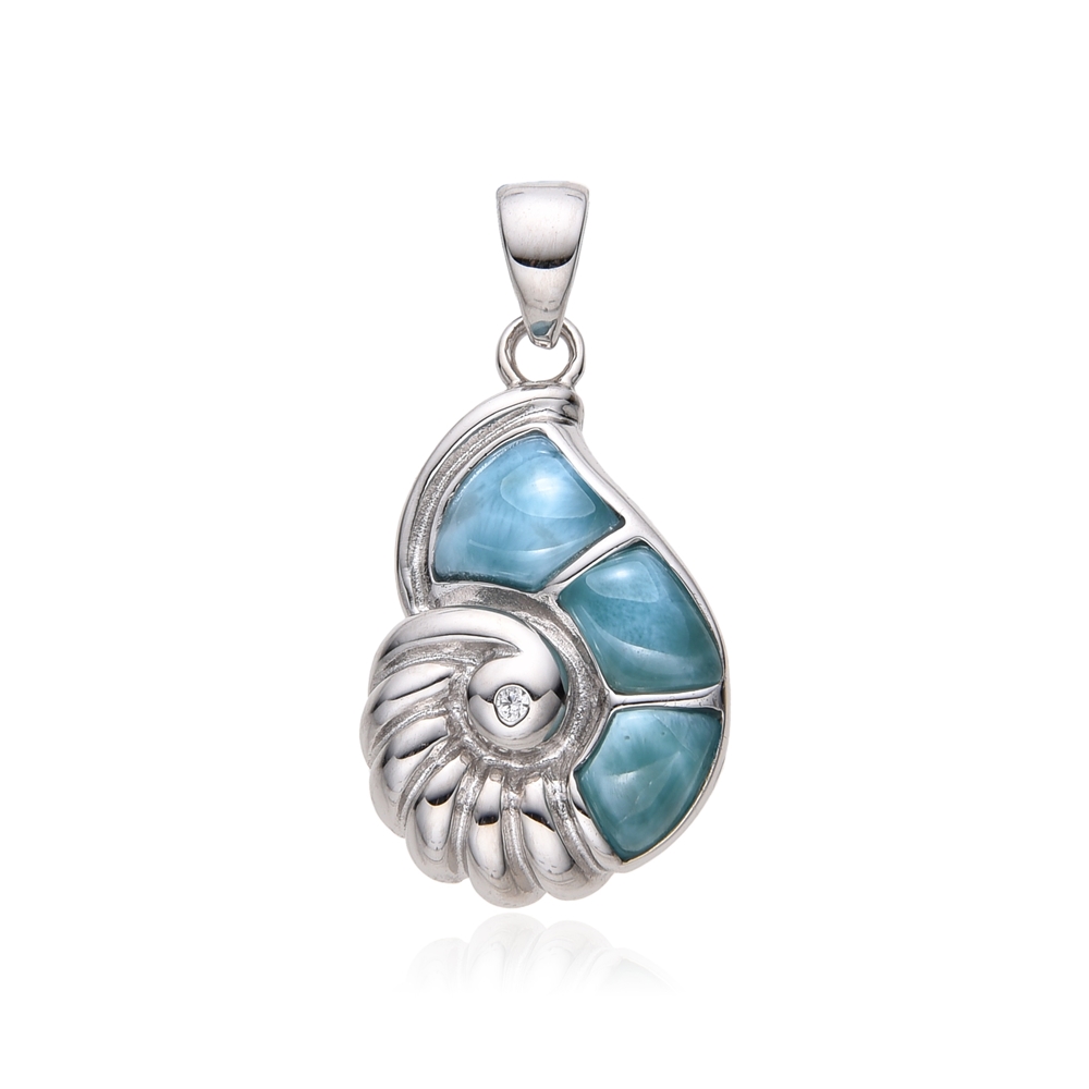 Anhänger Larimar, Nautilus, 1,9cm, rhodiniert