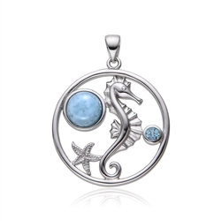 242018240053 Larimar, topaz, seahorse pendant, 3.2 cm, rhodiniert | Marco Schreier