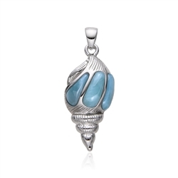 242018240054 Larimar pendant, shell, 3.7 cm, rhodiniert | wholesaler gems & healing stones