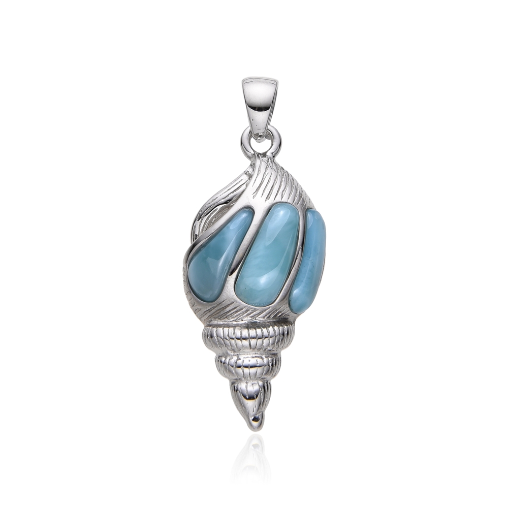 Larimar pendant, shell, 3.7 cm, rhodiniert