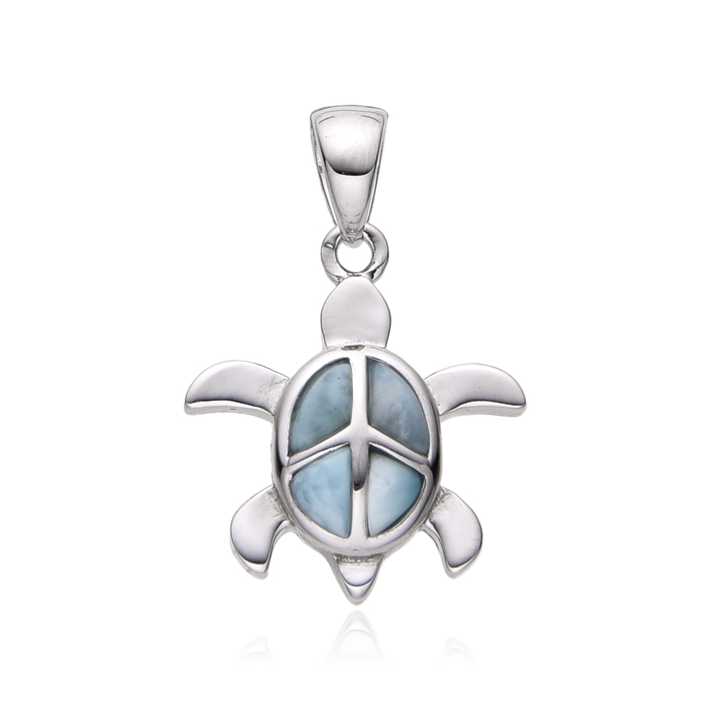 Pendentif Larimar, tortue, 1,6cm, rhodié