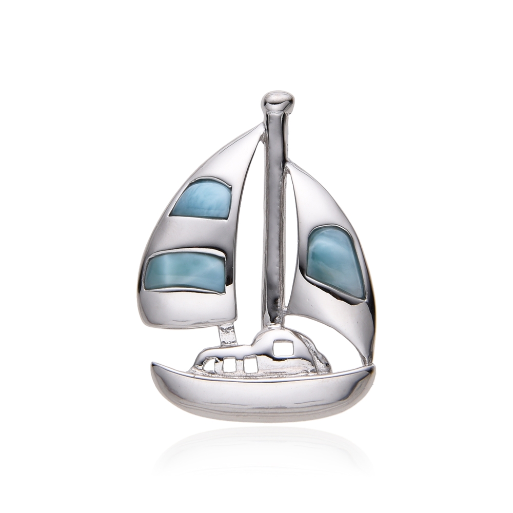 Anhänger Larimar, Segelschiff, 2,8cm, rhodiniert